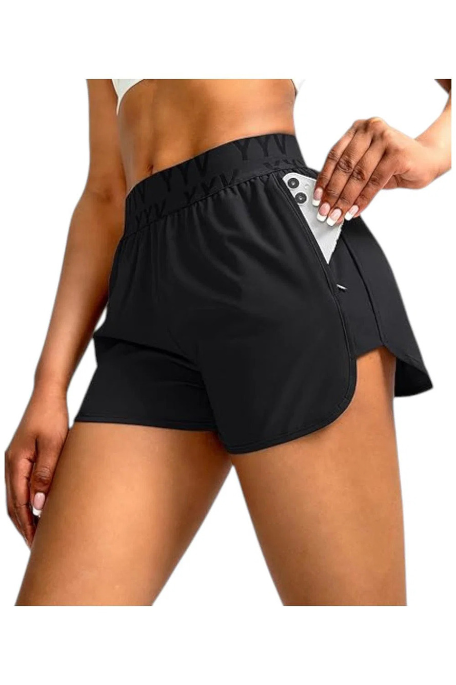 YYV Women's Running Shorts with Zipper Pockets Black - Regular